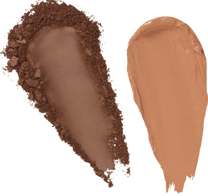 Medium brown brow powder and warm tan sculpting creme swatches