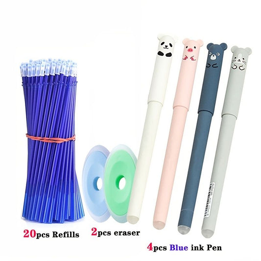26 Pcs/set Animals Panda Erasable Gel Pen 0.5mm Erasable Pen Refills Rods Washable Handle School Office Supplies Stationery - Renee Lane Company