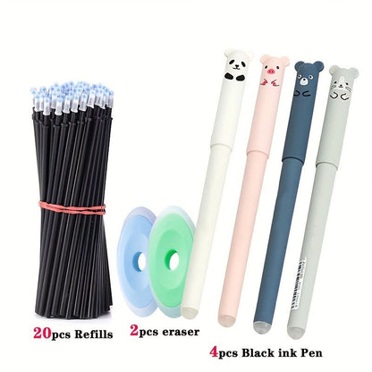 26 Pcs/set Animals Panda Erasable Gel Pen 0.5mm Erasable Pen Refills Rods Washable Handle School Office Supplies Stationery - Renee Lane Company