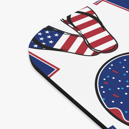 Rectangular patriotic mouse pad corner with red blue white stripes and black border