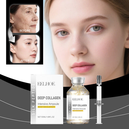 Deep collagen intensive ampoule set: box, amber bottle, silver-capped dropper (50ml)