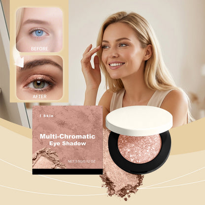 Rose-gold glitter eye shadow compact with black base and white lid, shimmer pan