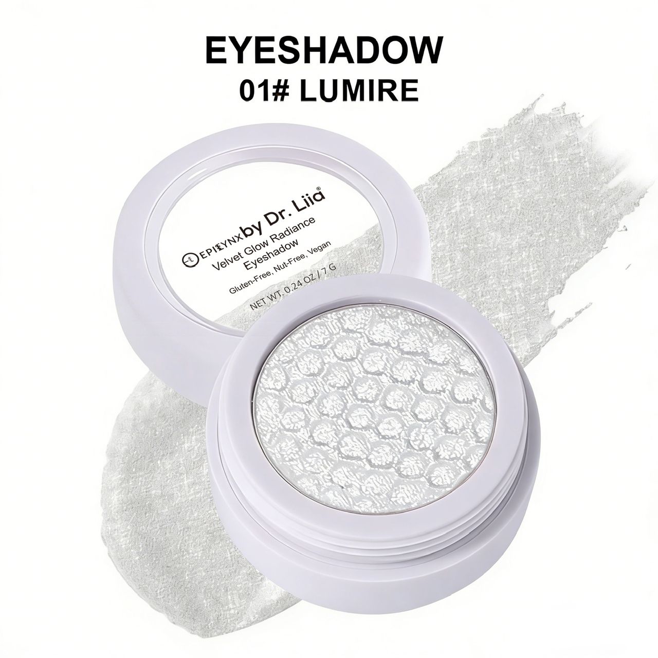 Icy silver shimmer eyeshadow in a pan, shade 01 Lumire