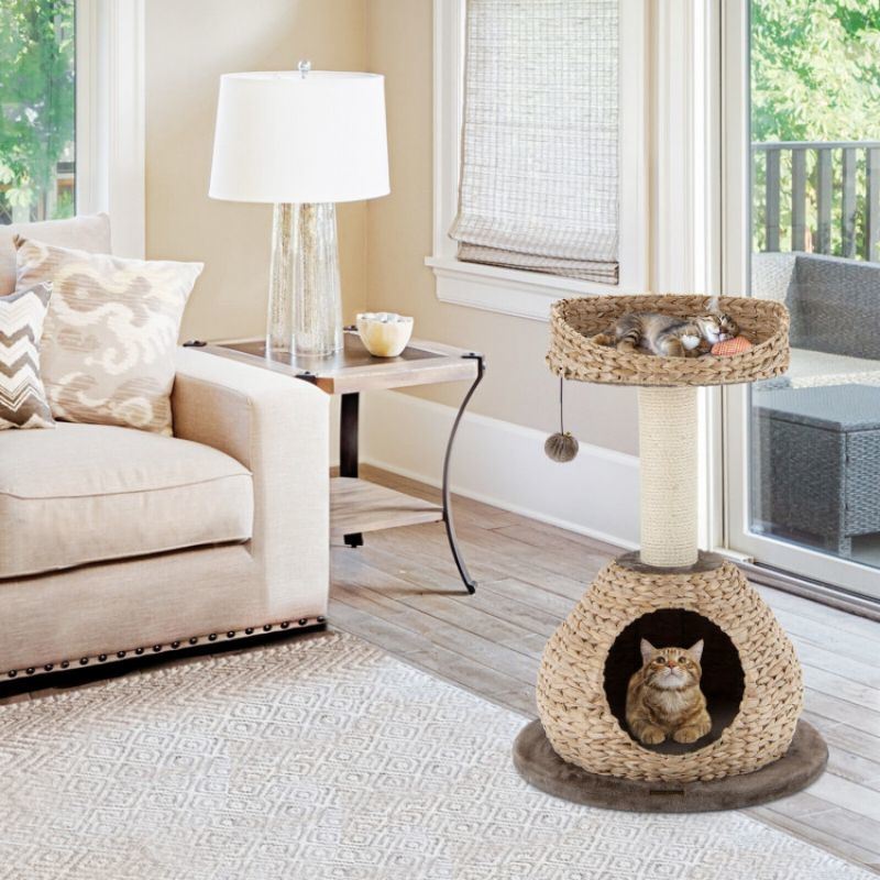 28 Inches Hand-Made Cat Tree Tower with Jump Platform - Renee Lane Company