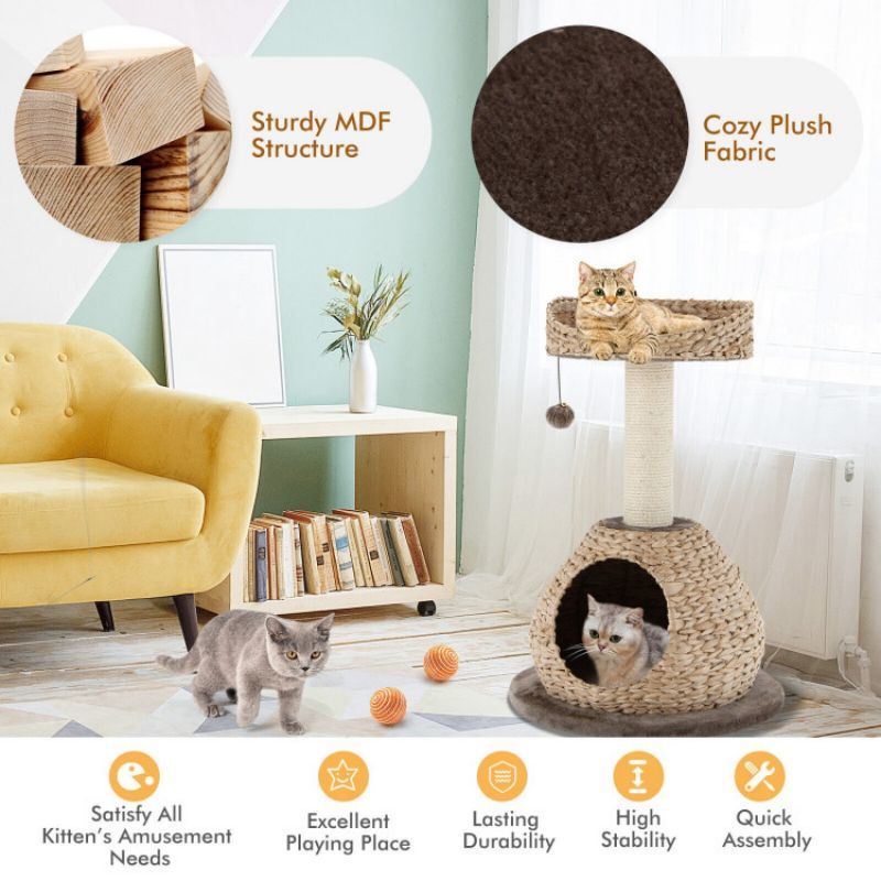 28 Inches Hand-Made Cat Tree Tower with Jump Platform - Renee Lane Company