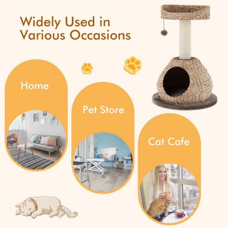 28 Inches Hand-Made Cat Tree Tower with Jump Platform - Renee Lane Company