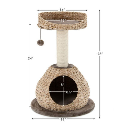 28 Inches Hand-Made Cat Tree Tower with Jump Platform - Renee Lane Company