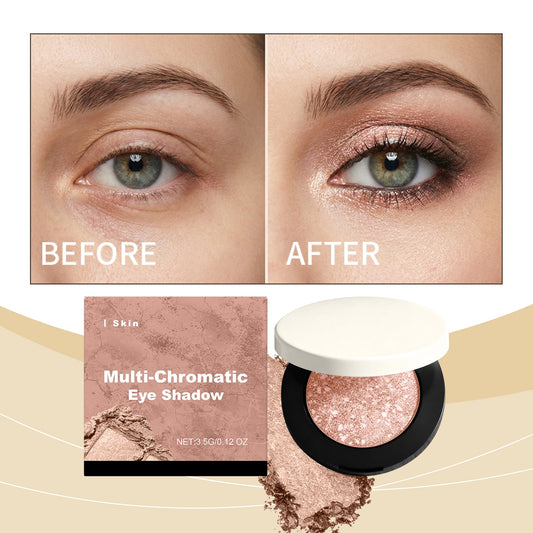 Rose-gold multi-chromatic eye shadow compact with black rim and white lid