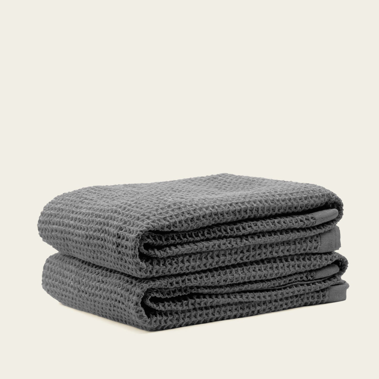 Australian cotton waffle towels in charcoal, folded stack
