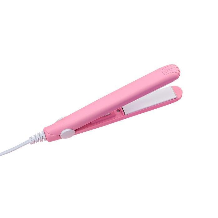 Ceramic mini hair straightener, pink with textured grip and flat ceramic plates
