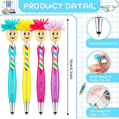 2PCS/5PCS Mop Pen Screen Cleaning Pen With Motivational Quotes 3 In 1 Stylus Dusting Pen For Kids And Unisex Ink Rollerball Pen School Office Motivational Stylus,Line Point 0.1cm/0.03in, Black Refill - Renee Lane Company