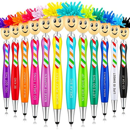 2PCS/5PCS Mop Pen Screen Cleaning Pen With Motivational Quotes 3 In 1 Stylus Dusting Pen For Kids And Unisex Ink Rollerball Pen School Office Motivational Stylus,Line Point 0.1cm/0.03in, Black Refill - Renee Lane Company
