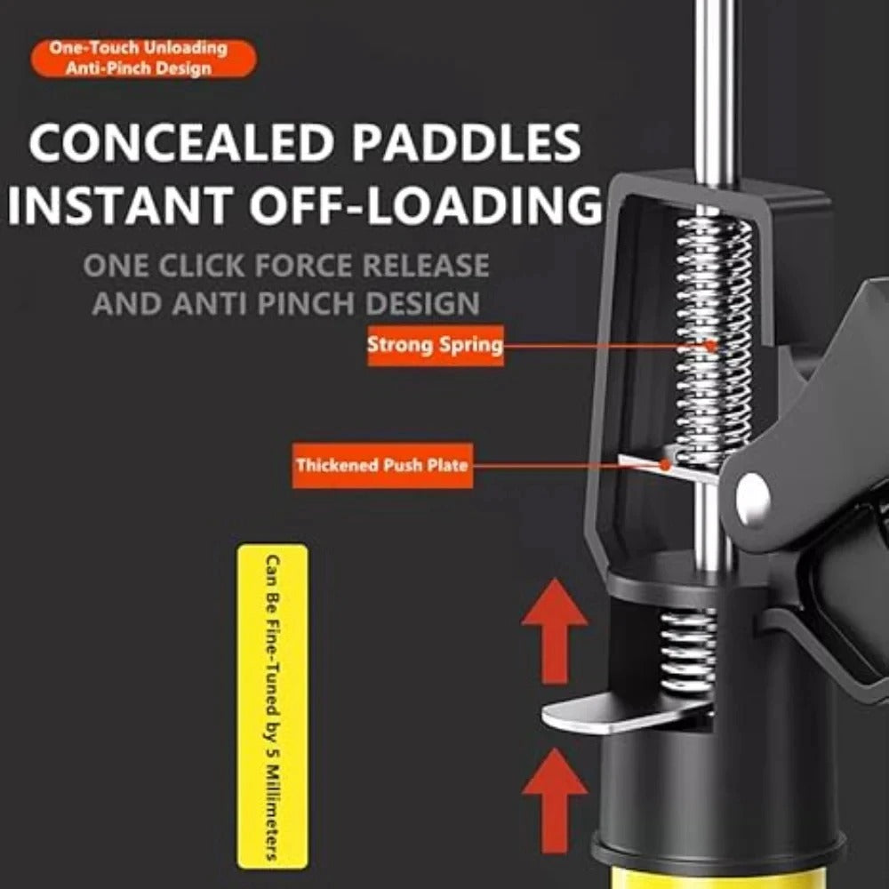 Adjustable cabinet support rod with concealed paddle spring mechanism and release handle