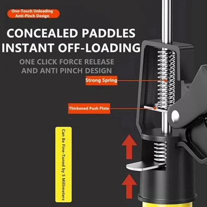 Adjustable cabinet support rod with concealed paddle spring mechanism and release handle
