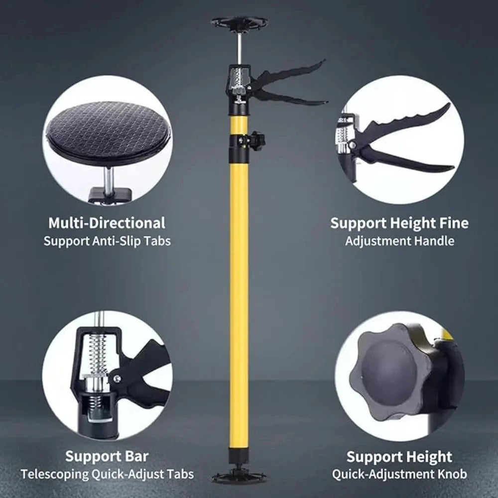 Telescoping cabinet support rod pair with adjustment knob and non-slip base