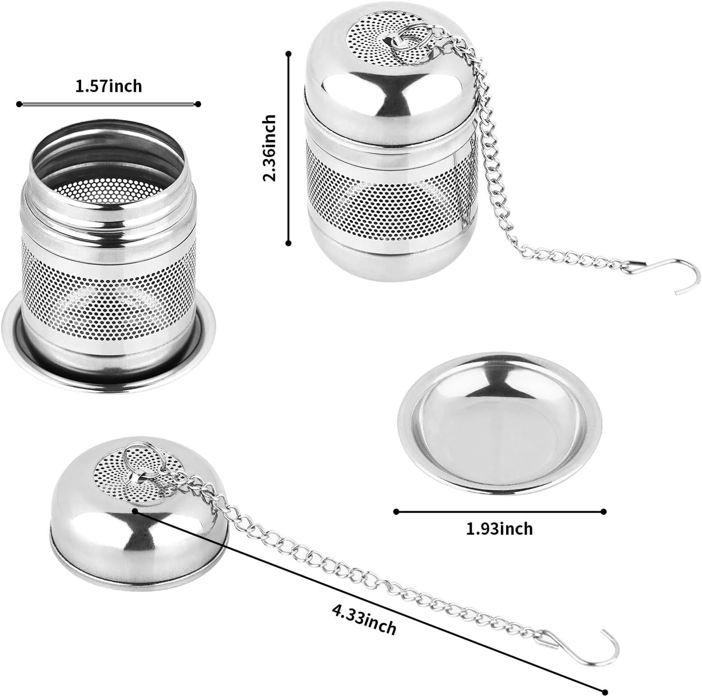 2PCS Tea Infuser Strainer - Stainless Steel Strainers for Loose Leaf Tea, Steeper, Fine Mesh Ball holder with Chain Hook and Lid, Reusable Filter Bags Diffusers - Renee Lane Company