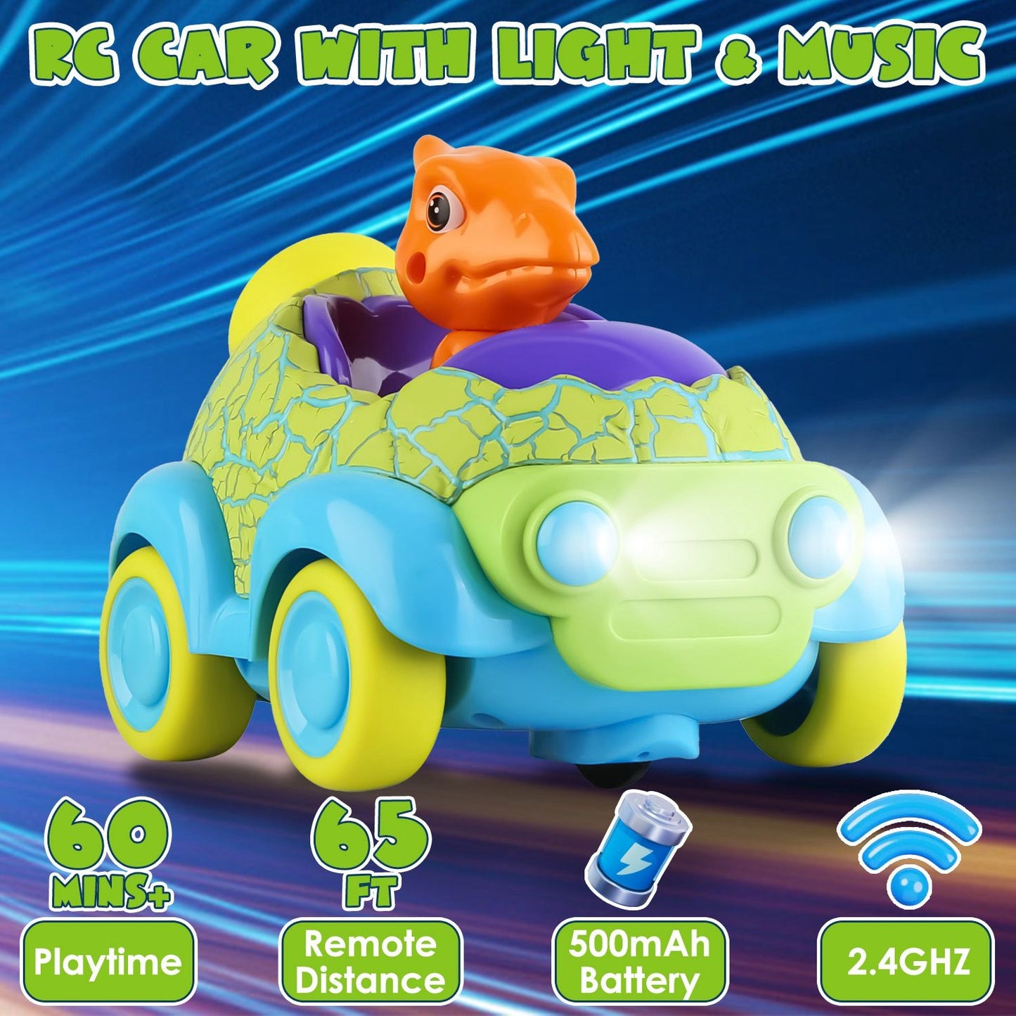 2Pack Dinosaur Remote Control Cars for Toddlers Rechargeable RC Cars with Light Music Birthday Gift For Boys Girls Aged 3 4 5 6 Years Old - Renee Lane Company