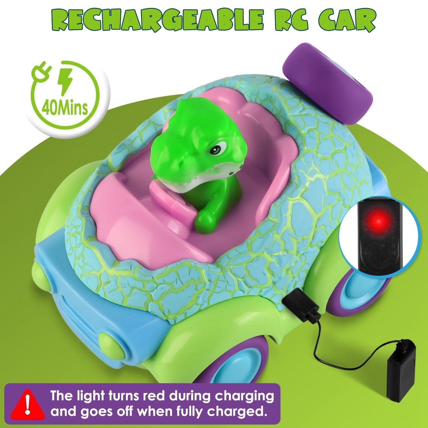 2Pack Dinosaur Remote Control Cars for Toddlers Rechargeable RC Cars with Light Music Birthday Gift For Boys Girls Aged 3 4 5 6 Years Old - Renee Lane Company