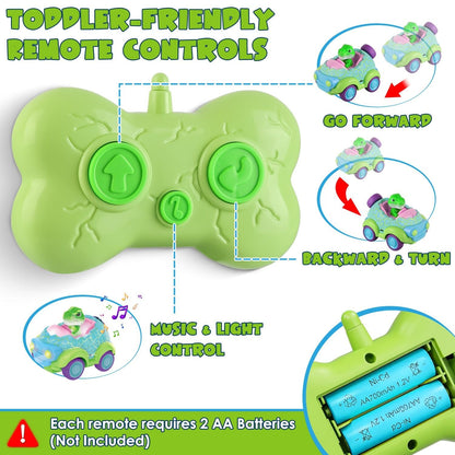 2Pack Dinosaur Remote Control Cars for Toddlers Rechargeable RC Cars with Light Music Birthday Gift For Boys Girls Aged 3 4 5 6 Years Old - Renee Lane Company