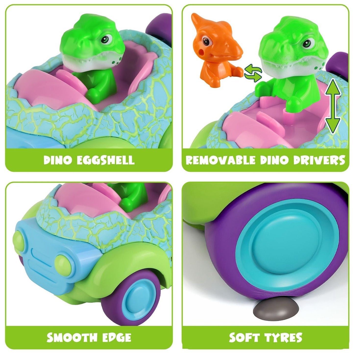 2Pack Dinosaur Remote Control Cars for Toddlers Rechargeable RC Cars with Light Music Birthday Gift For Boys Girls Aged 3 4 5 6 Years Old - Renee Lane Company