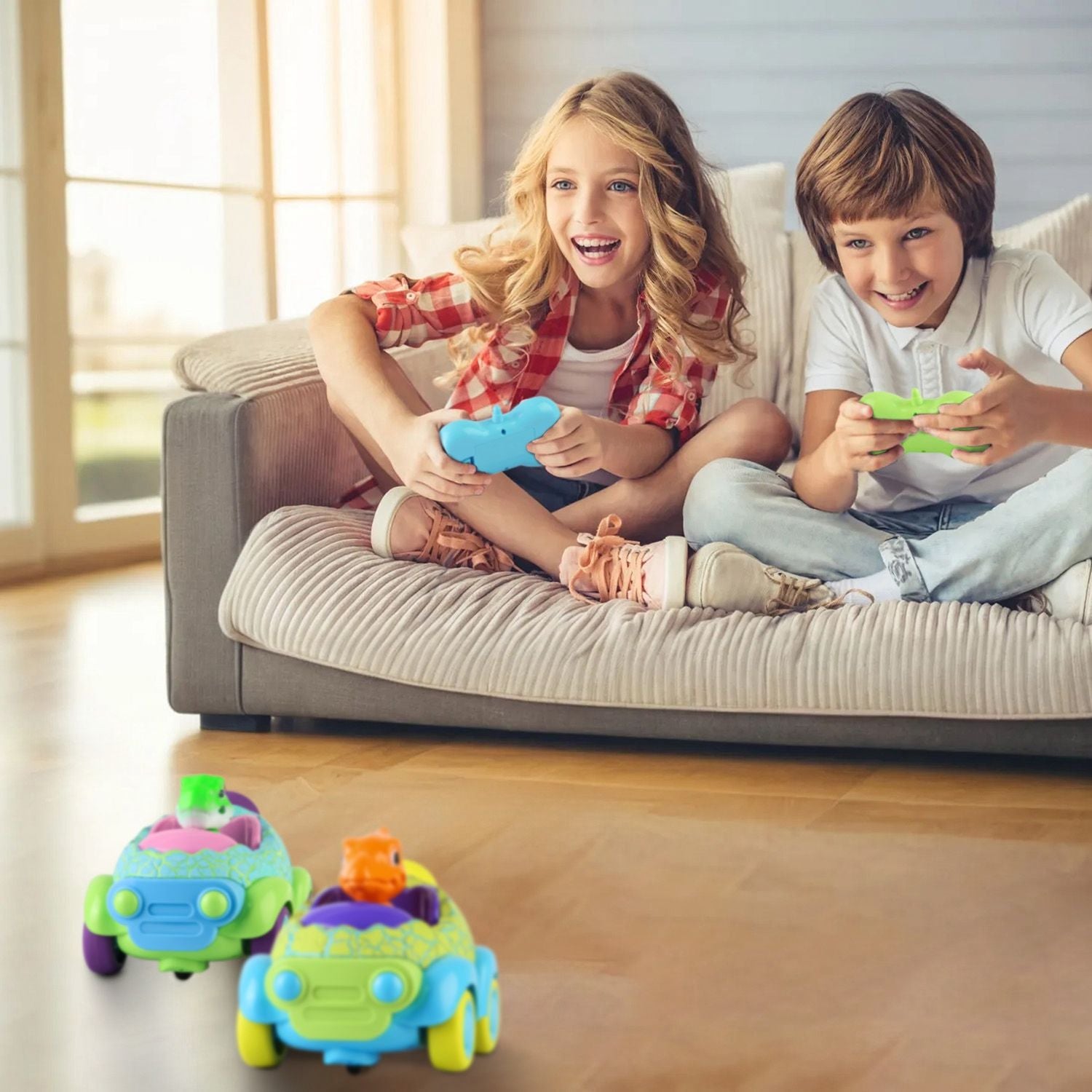 2Pack Dinosaur Remote Control Cars for Toddlers Rechargeable RC Cars with Light Music Birthday Gift For Boys Girls Aged 3 4 5 6 Years Old - Renee Lane Company