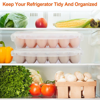 2Pcs Egg Holder Stackable Plastic Egg Storage Box Egg Rack for Refrigerator with 18 Cavity Per Container Dishwasher Safe - Renee Lane Company