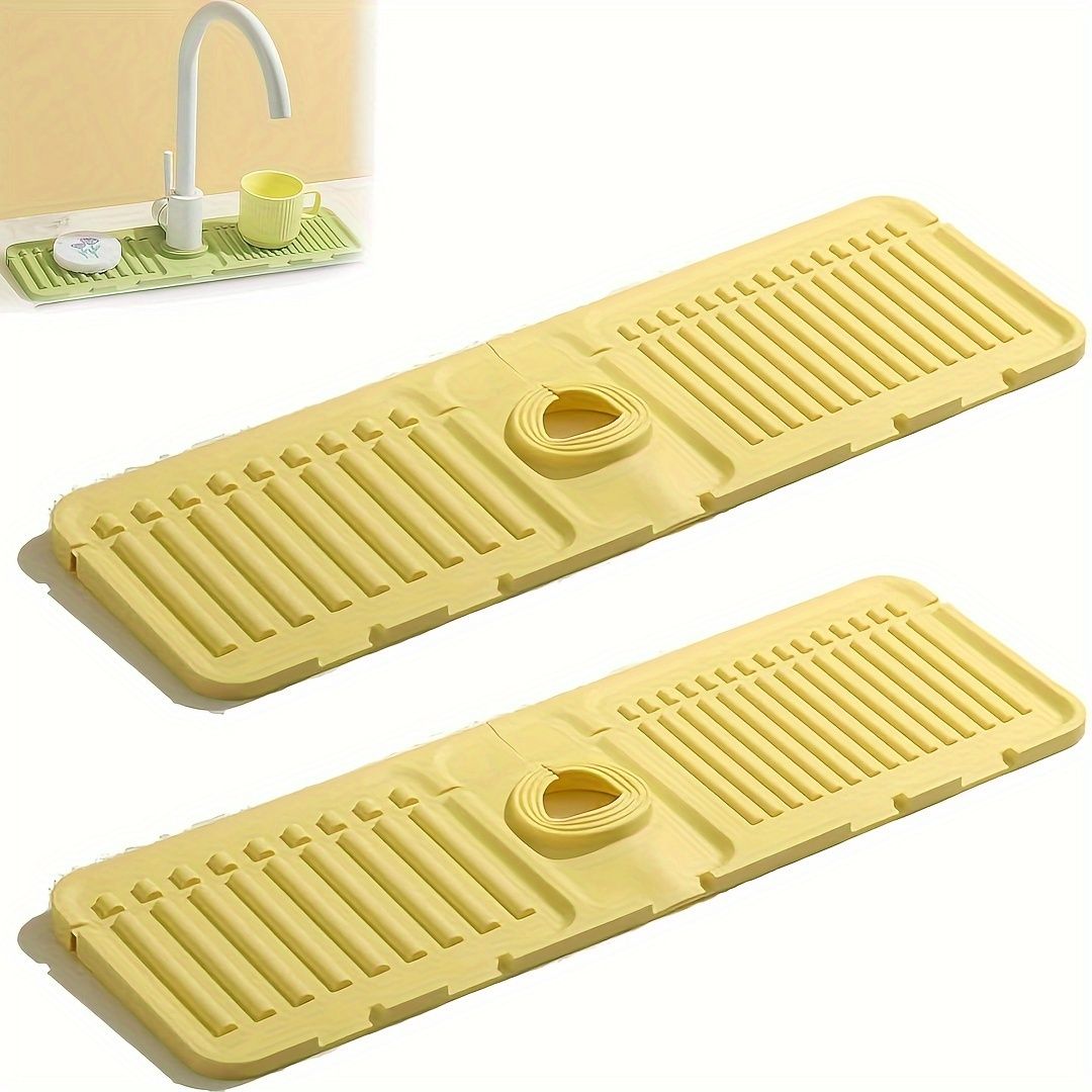 2Pcs Kitchen Sink Splash Guard - Silicone Faucet Handle Drip Catcher Tray Behind Faucet, Kitchen Gadgets Sink Accessories for Kitchen Counter and Bathroom - Renee Lane Company