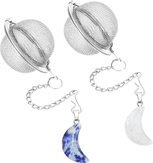 2Pcs Stainless Steel Mesh Tea Infuser, 2.1 inch Tea Ball with Crystal Moon Pendant,Tea Strainer Tea Diffuser Tea Steeper for Filtering Tea,Tea Infusers for Loose Tea (Crystal Moon, 2PC) - Renee Lane Company