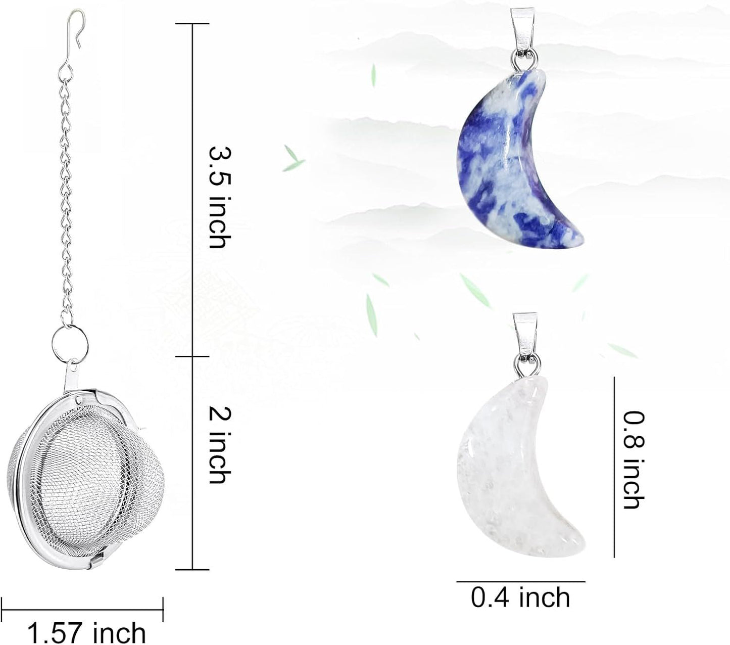 2Pcs Stainless Steel Mesh Tea Infuser, 2.1 inch Tea Ball with Crystal Moon Pendant,Tea Strainer Tea Diffuser Tea Steeper for Filtering Tea,Tea Infusers for Loose Tea (Crystal Moon, 2PC) - Renee Lane Company