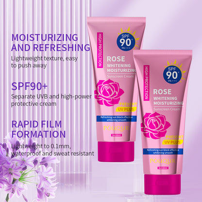 Rose whitening sunscreen cream tubes set, SPF 90, one large and one small