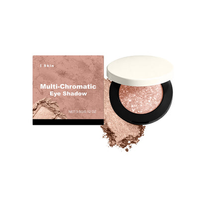 Rose-gold 3D eye shadow compact with black tray and white lid, shimmer pan