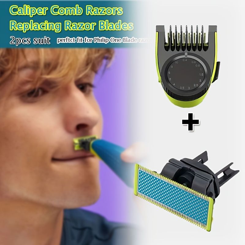 2pcs Replacement Blades Heads For Philips Norelco One Blade, Guide Comb Guards Electric Trimmer Shaver 14-length Adjustable Replacement Kit For QP2520 QP2530 QP2630 QP2620 - Renee Lane Company