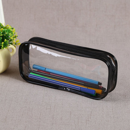 2pcs Stylish Black & White Clear PVC Zipper Pencil Bag - Perfect for Toiletries, Exam Supplies, Travel & Makeup - Renee Lane Company