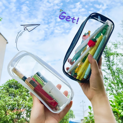 2pcs Stylish Black & White Clear PVC Zipper Pencil Bag - Perfect for Toiletries, Exam Supplies, Travel & Makeup - Renee Lane Company