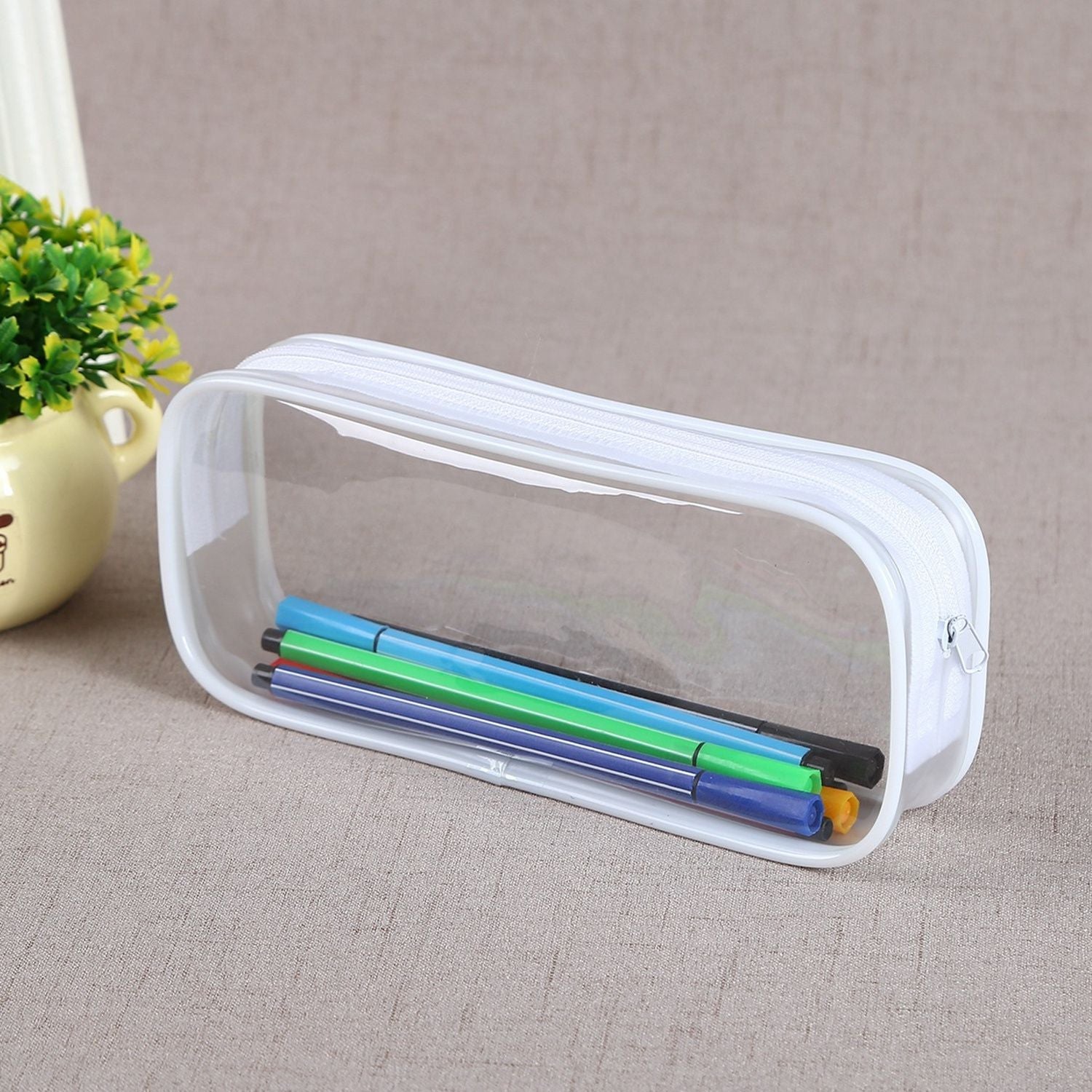 2pcs Stylish Black & White Clear PVC Zipper Pencil Bag - Perfect for Toiletries, Exam Supplies, Travel & Makeup - Renee Lane Company