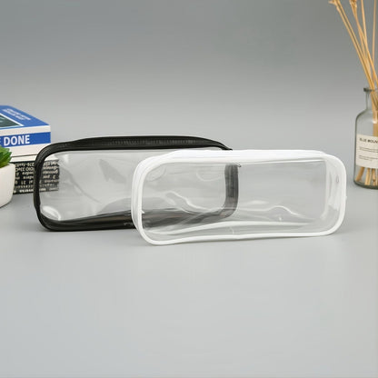 2pcs Stylish Black & White Clear PVC Zipper Pencil Bag - Perfect for Toiletries, Exam Supplies, Travel & Makeup - Renee Lane Company