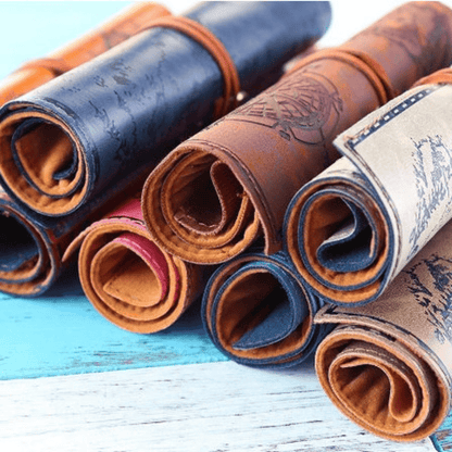 2pcs Vintage Treasure Map Pencil Pouch: 1pc PU Leather Roll-up Pen Bag for Cosmetic & Stationery Storage in Office & School Supplies - Renee Lane Company