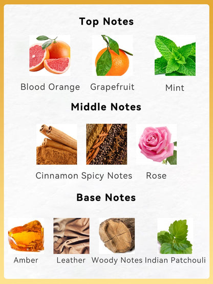 3.4f.0zMen's Eau De Toilette Spray, with Amber & Cinnamon Long-Lasting Perfume, Perfect forDating, Daily Life, Parties, Gift Giving, Notes OfBlood Orange, Grapefruit, Mint - Renee Lane Company