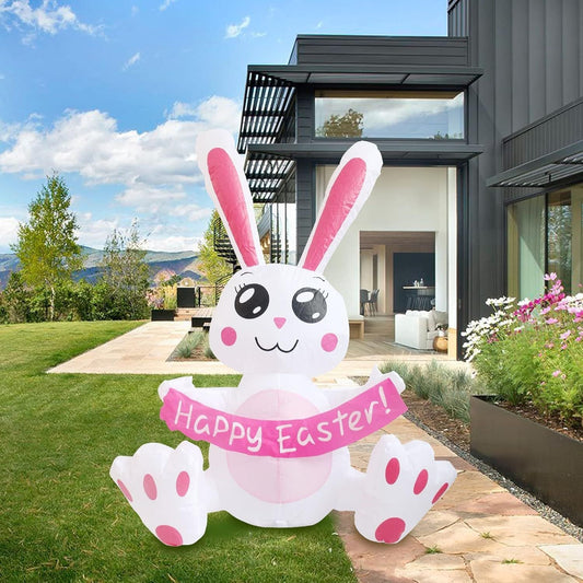 3.8 FT Easter Inflatable Cute Bunny Outdoor Decorations, Easter Blow up Banner Bunny Yard Decorations Build-in Flashing LED Lights, Decorate Outdoor Indoor Garden Lawn Yard. - Renee Lane Company