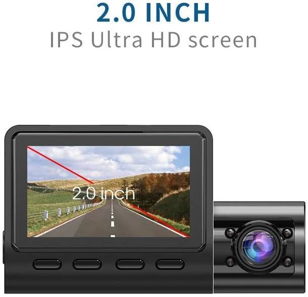 3 Channel Dash Cam for Car with 1080 + 1080 + 480p Three Lenses, Wide Angle Monitoring Range of 140° + 140° + 130°, 24-Hour Parking Monitoring, 4 Infrared Lamps with 64GB Memory Card - Renee Lane Company