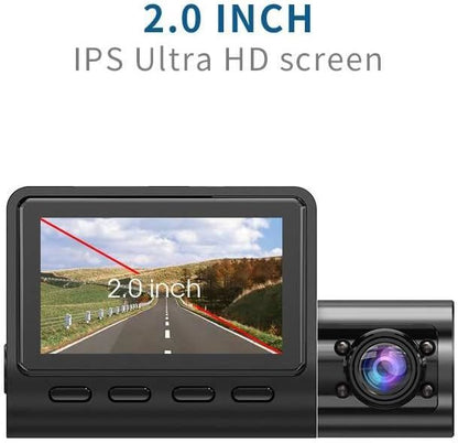3 Channel Dash Cam for Car with 1080 + 1080 + 480p Three Lenses, Wide Angle Monitoring Range of 140° + 140° + 130°, 24-Hour Parking Monitoring, 4 Infrared Lamps with 64GB Memory Card - Renee Lane Company