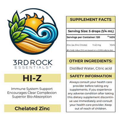 Supplement facts label for HI-Z chelated zinc
