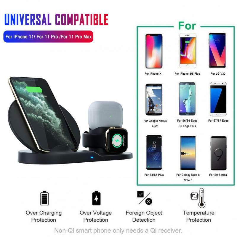 3 In 1 Wireless Charger Stand Quick Charging Dock Station For IPhone Apple Watch Airpods For Samsung S10 S9 10W Fast Charging - Renee Lane Company