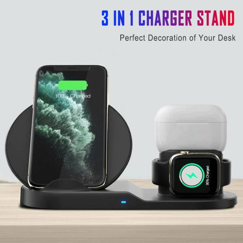 3 In 1 Wireless Charger Stand Quick Charging Dock Station For IPhone Apple Watch Airpods For Samsung S10 S9 10W Fast Charging - Renee Lane Company