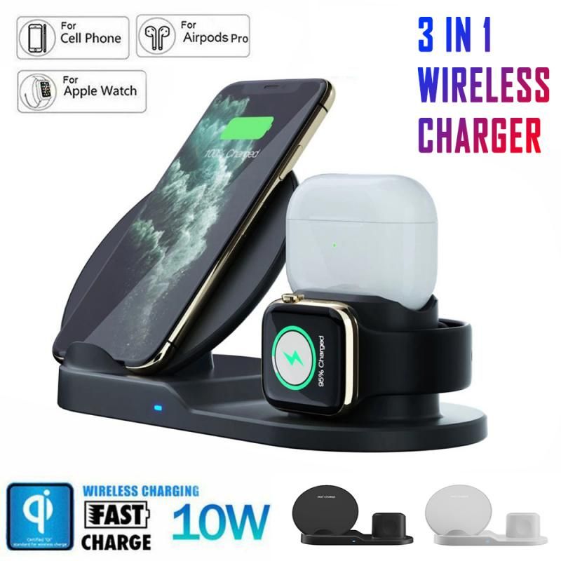 3 In 1 Wireless Charger Stand Quick Charging Dock Station For IPhone Apple Watch Airpods For Samsung S10 S9 10W Fast Charging - Renee Lane Company