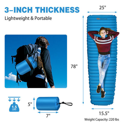3 Inch Thick Inflatable Waterproof Camping Sleeping Pad - Renee Lane Company