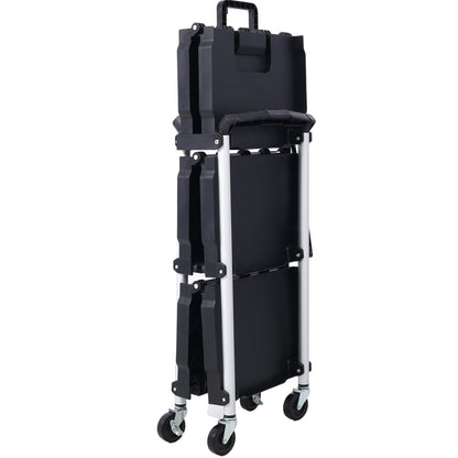 3 Layers Folding Collapsible Service Cart Pack-N-Roll Folding Collapsible Service Cart, Black, 50 Lb. Load Capacity per Shelf - Renee Lane Company