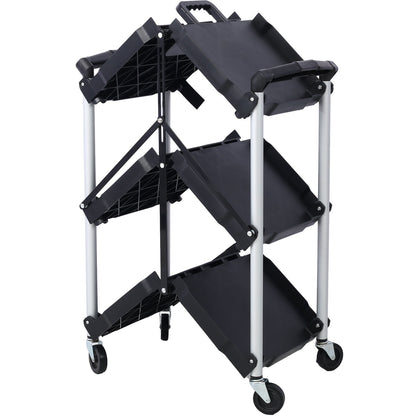3 Layers Folding Collapsible Service Cart Pack-N-Roll Folding Collapsible Service Cart, Black, 50 Lb. Load Capacity per Shelf - Renee Lane Company