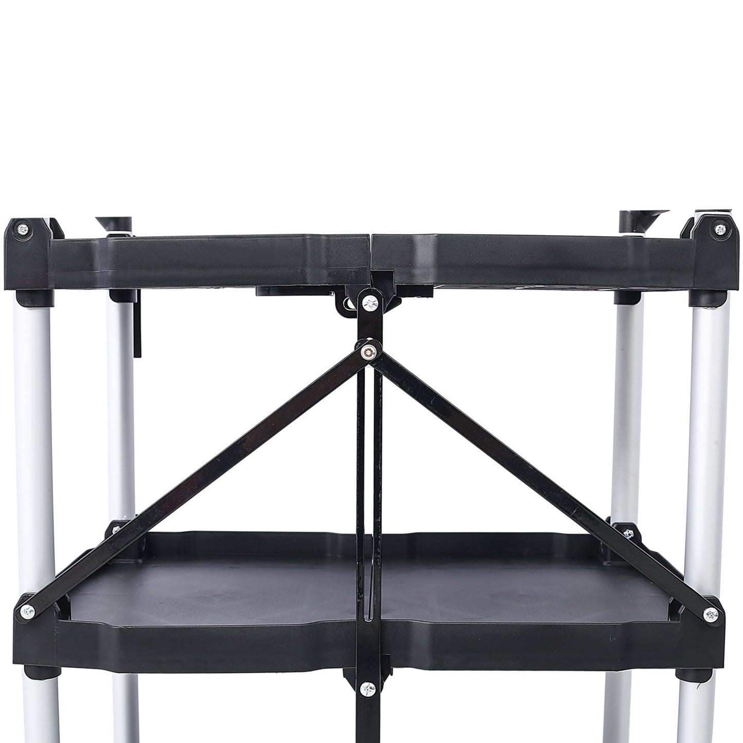 3 Layers Folding Collapsible Service Cart Pack-N-Roll Folding Collapsible Service Cart, Black, 50 Lb. Load Capacity per Shelf - Renee Lane Company