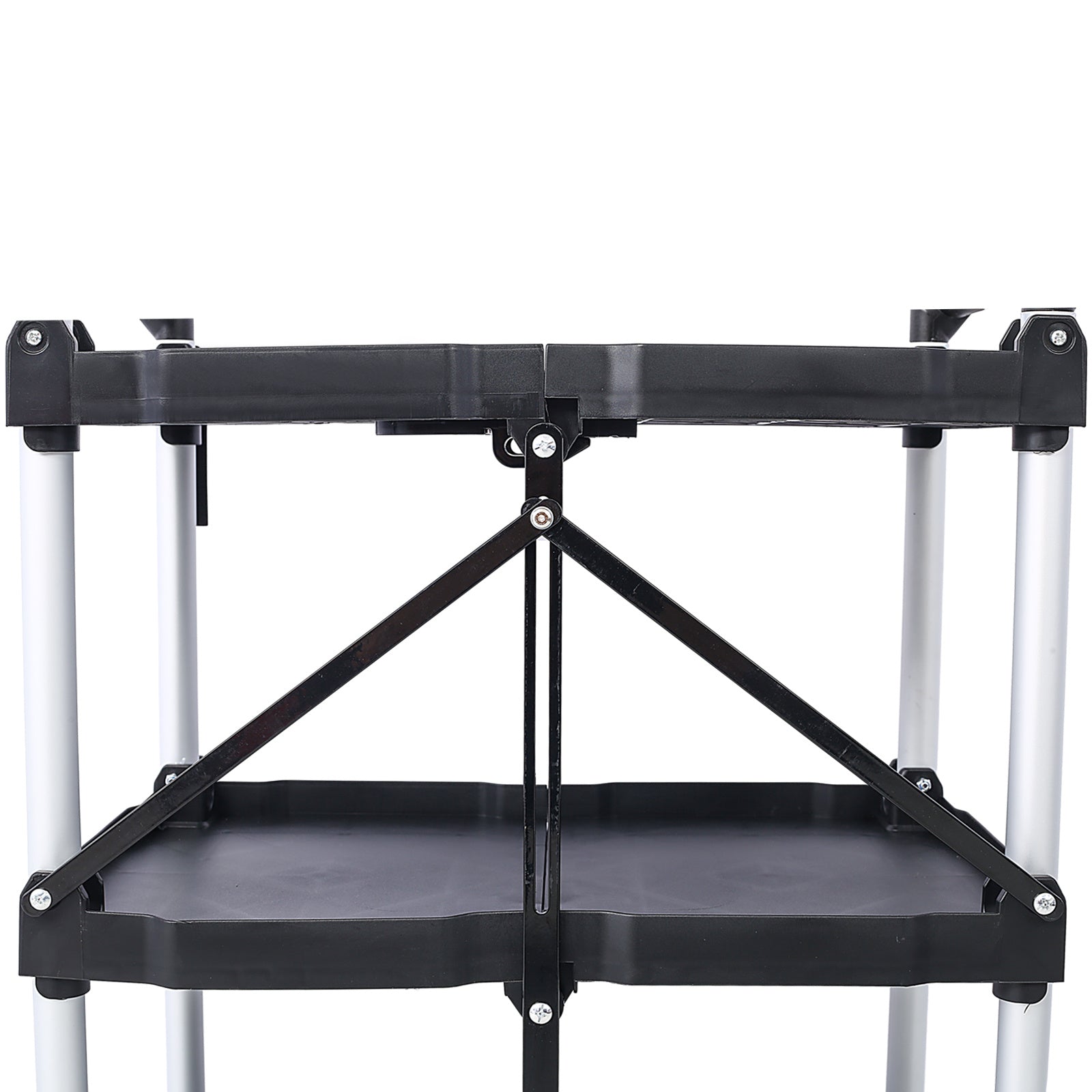 3 Layers Folding Collapsible Service Cart Pack-N-Roll Folding Collapsible Service Cart, Black, 50 Lb. Load Capacity per Shelf - Renee Lane Company
